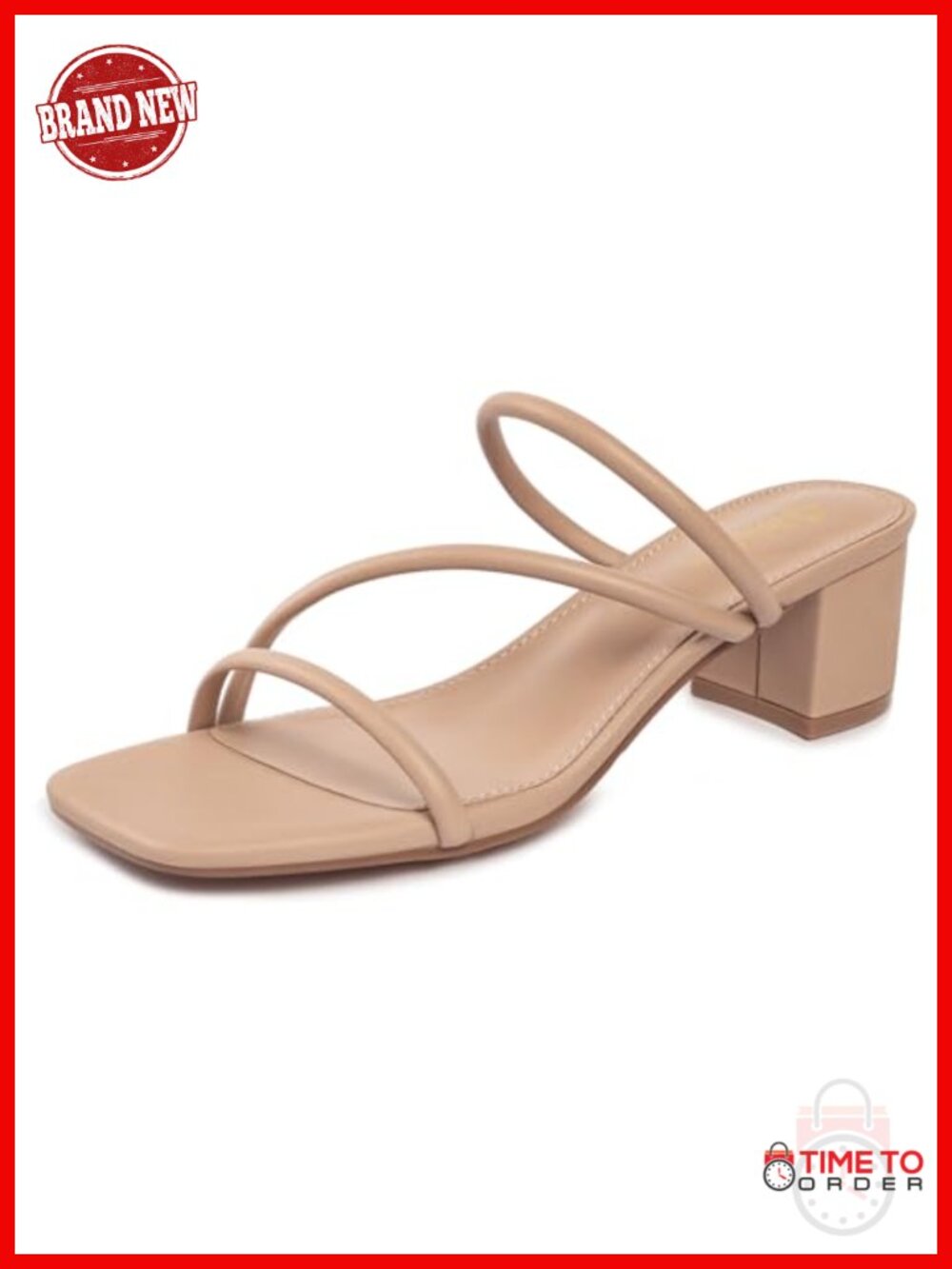 Strappy Square Toe Block Heel Sandals Faux Leather Slip On Mules Dressy Casual